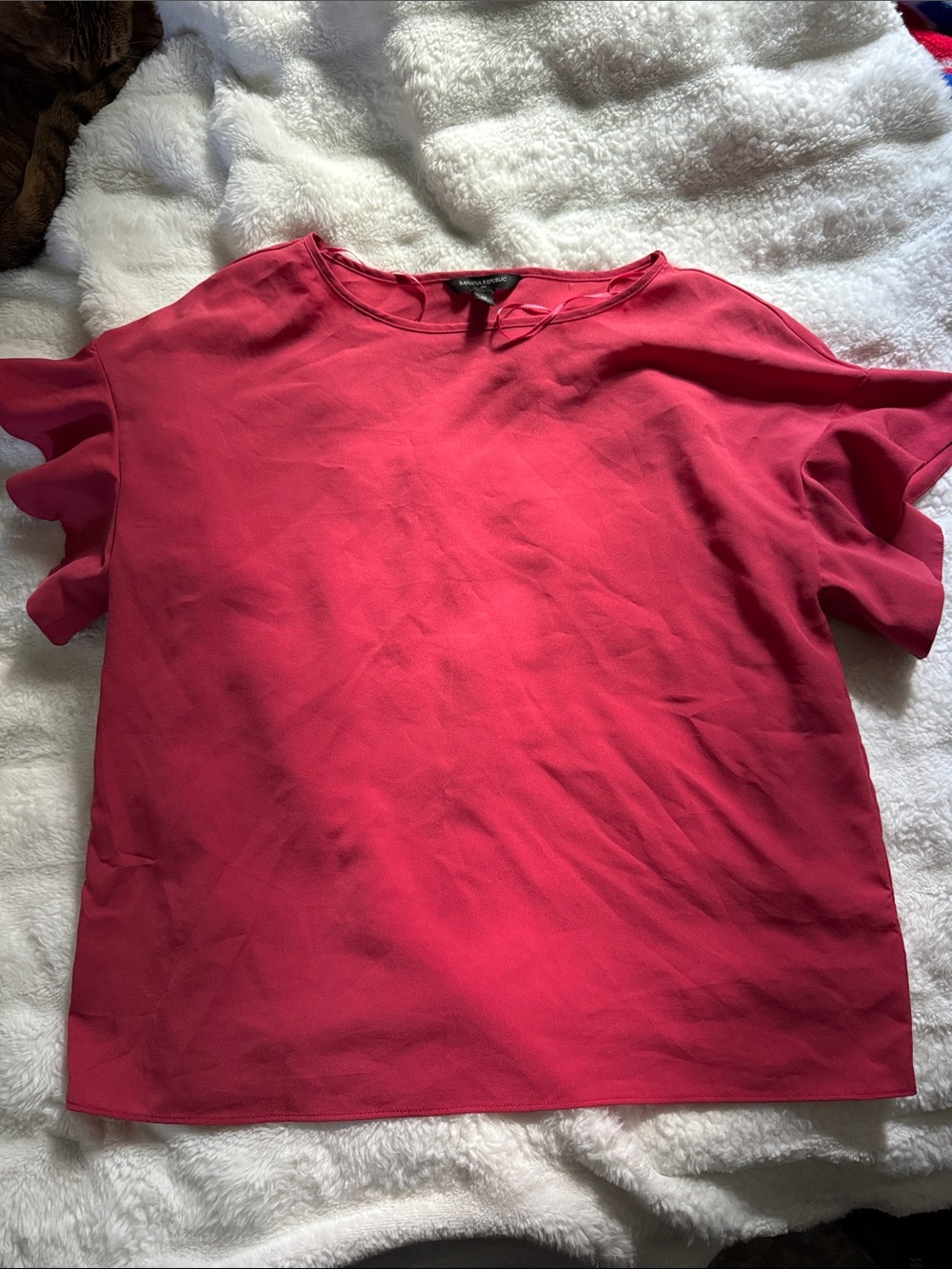 Banana Republic Ruffled Short Sleeve Blouse - Red
